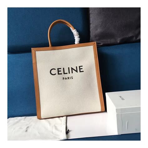 vertical cabas celine in canvas with celine print and calfskin|Celine vertical caba.